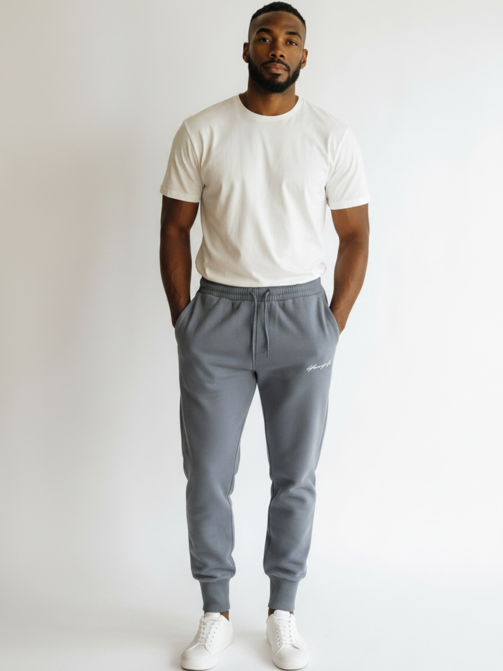 Mens YoungLA Essential Joggers in Grey Sz med